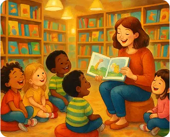 Children listening to a storytelling session at the bookstore